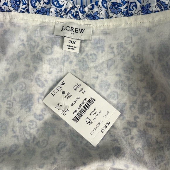 J. Crew Women's Blue and White Tiered Floral Midi A‎ Line Dress Size 3X NWT - Picture 6 of 12